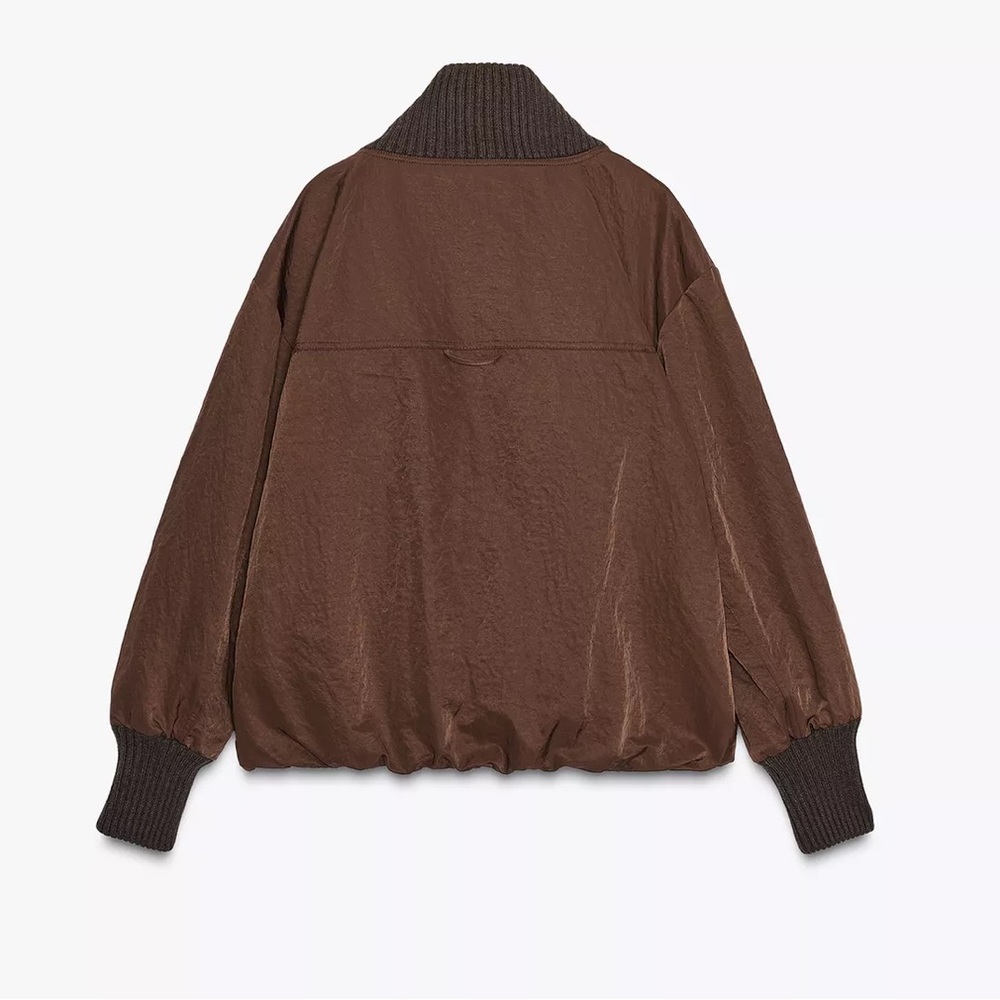 NWT Zara Ribbed Trim Jacket Sz:L Brown - Picture 4 of 8